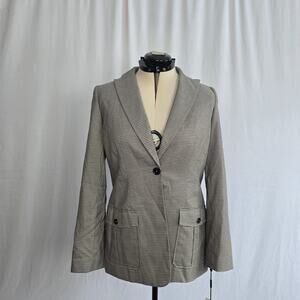 Calvin Klein Blazer Women's 12 Tan Houndstooth Single Button Shawl Label NWT